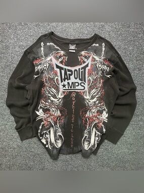 Tapout Black Graphic Thermal Pullover with Red & White Accents
